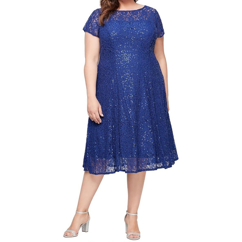 NWT S.L. Fashions Women's Short Sleeve Sequin Lace Fit & Flare Dress Size 20W